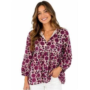 Grace Holiday Floral Blouse NWOT